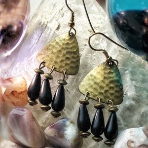 SOLD Gypsy | Boho Gold Earrings & Black Beads